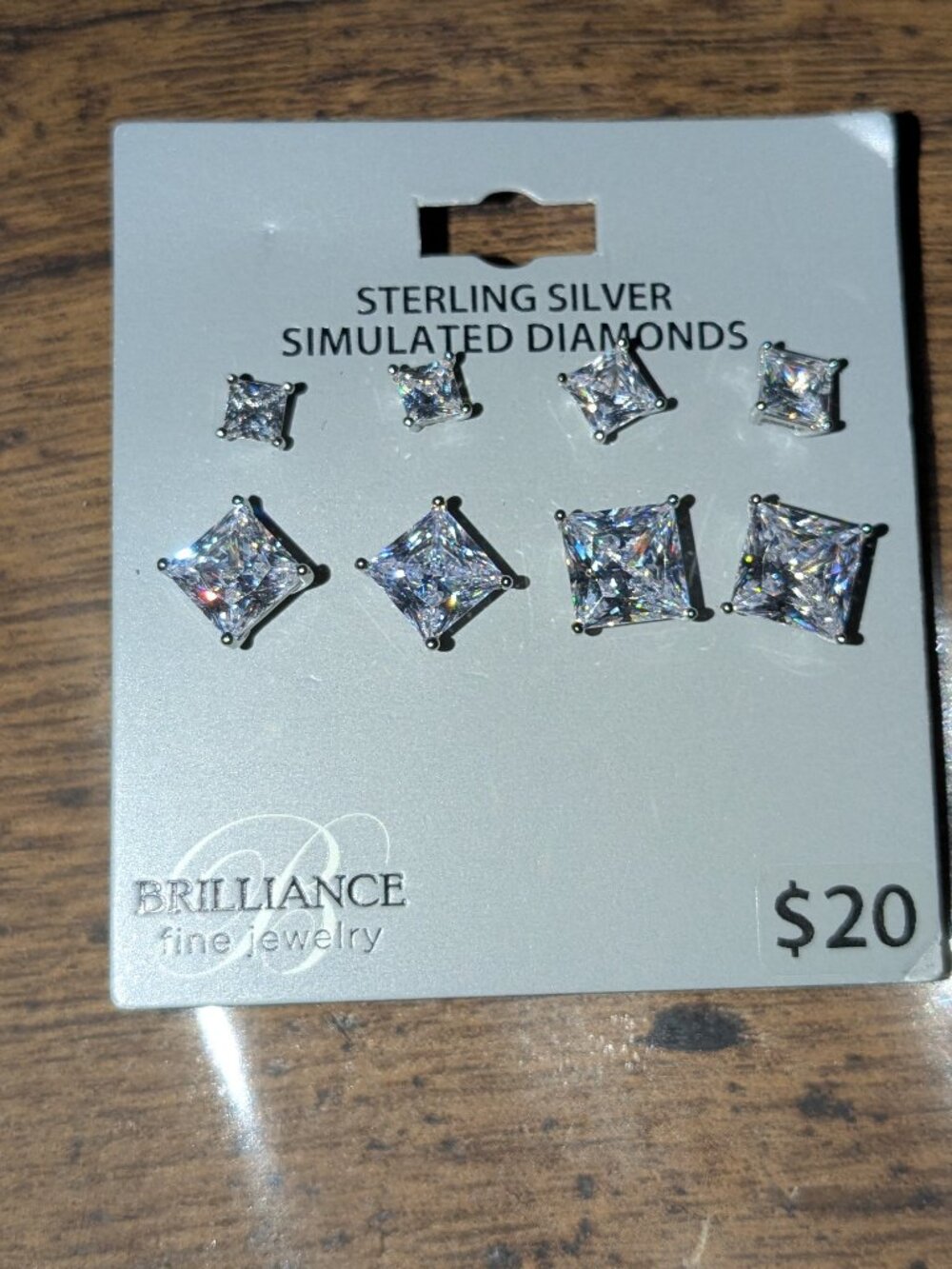 NWT Brilliance Sterling Silver CZ Stud Earring Set (4 Pairs, 4mm-8mm)